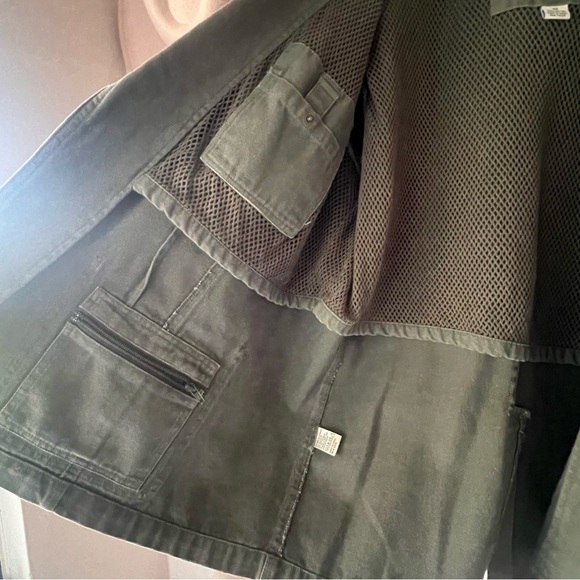 ORVIS Canvas Blazer Jacket cotton Olive green Mens SIZE 44 leather patch elbow - Picture 6 of 9